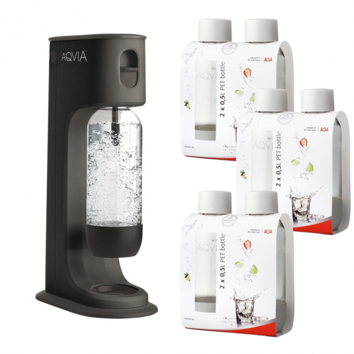 AGA Aqvia Balance (Black) + 6 x 0,5L PET-flaskor in the group HOME, HOUSEHOLD & GARDEN / Household appliances / Water & Juice / Carbonation machines / Carbonation machines at TP E-commerce Nordic AB (38-5877PKT3)