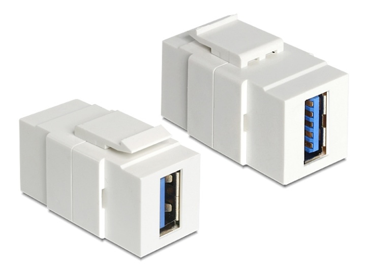 DeLOCK Keystone module, USB 3.0 A fe - fe, 19.2x14.9mm, white in the group COMPUTERS & PERIPHERALS / Computer cables / Network cables / Adapters & Conductor joints at TP E-commerce Nordic AB (38-61472)