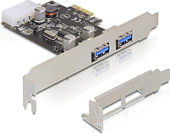 DeLOCK PCIe x1 kort, USB 3.0, 2xTyp A portar(2 ext), molex-ström in the group COMPUTERS & PERIPHERALS / Network / Network cards / PCI Express at TP E-commerce Nordic AB (38-61492)