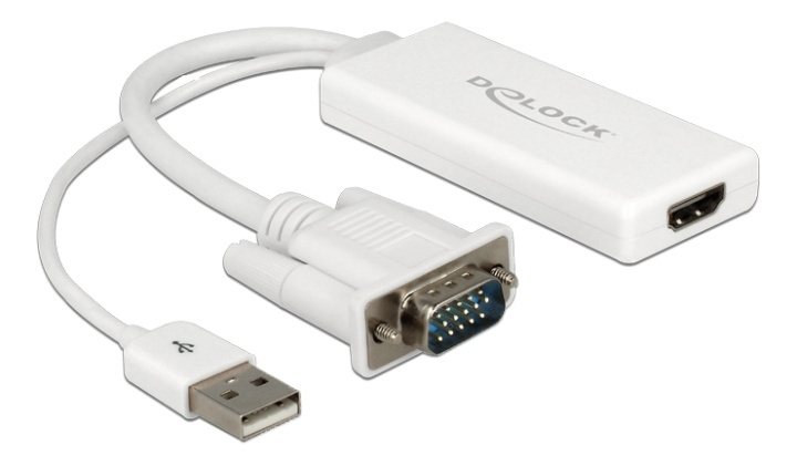 Delock VGA to HDMI Adapter with Audio white in the group COMPUTERS & PERIPHERALS / Computer cables / VGA / Adapters at TP E-commerce Nordic AB (38-61534)