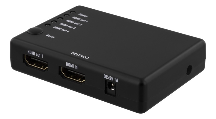 DELTACO HDMI splitter, 1x HDMI in, 4x HDMI out, 6,75 Gbit/s, black in the group COMPUTERS & PERIPHERALS / Computer cables / Switches at TP E-commerce Nordic AB (38-61609)