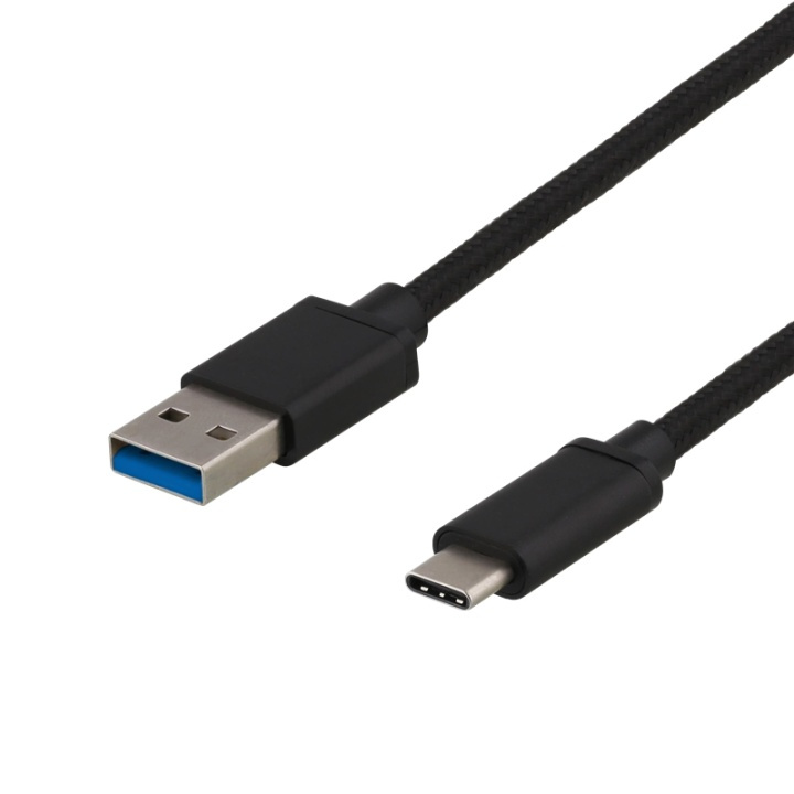 DELTACO USB 3.1 Gen1 braided USB-A - USB-C cable, 0.25m, 60W 3A, black in the group COMPUTERS & PERIPHERALS / Computer cables / USB / USB-C at TP E-commerce Nordic AB (38-61760)