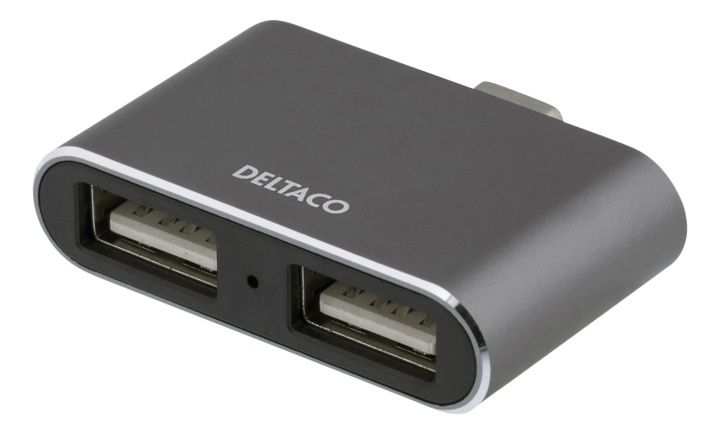DELTACO USB-C mini hubb, 2x USB-A 2,0, 480 Mbps, 0,5A, rymdgrå in the group COMPUTERS & PERIPHERALS / Computer accessories / USB-Hubs at TP E-commerce Nordic AB (38-61795)