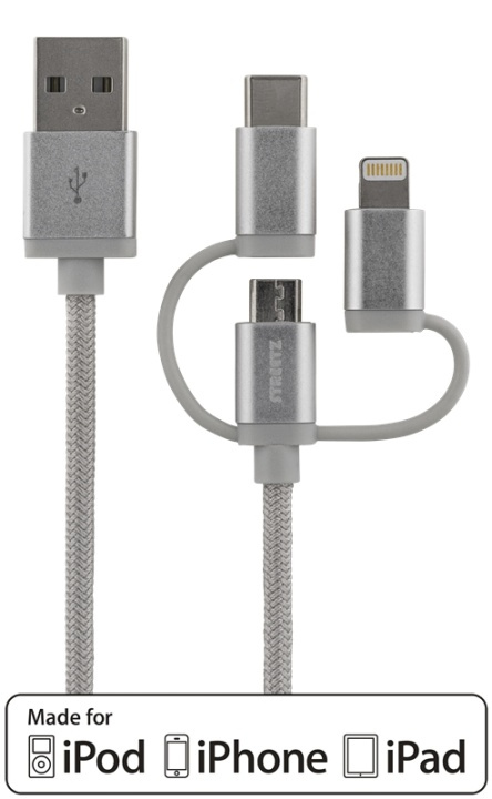 DELTACO 3in1 USB Sync/Charging,universal,USB-2.0,2.4A/12W,MFi,1m,silve in the group SMARTPHONE & TABLETS / Chargers & Cables / Cables / Cables microUSB at TP E-commerce Nordic AB (38-62410)