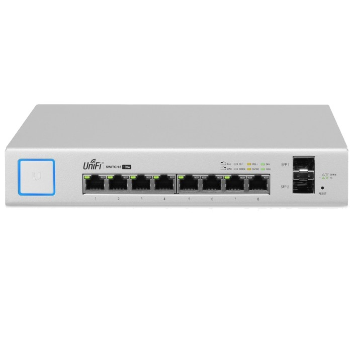 Ubiquiti UniFiSwitch 8-port Switch, 150W PoE, Gigabit Ethernet, SFP, w in the group COMPUTERS & PERIPHERALS / Network / PoE at TP E-commerce Nordic AB (38-62590)