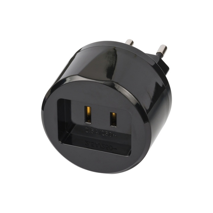 Travel Adapter USA-to-Europe with 2.5 A Fuse in the group HOME, HOUSEHOLD & GARDEN / Electricity & Lighting / Travel adapters at TP E-commerce Nordic AB (38-62801)