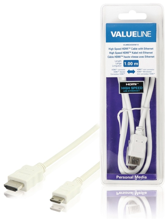 Valueline High Speed HDMI Cable with Ethernet HDMI Connector - HDMI Mini Male 1.00 m White in the group HOME ELECTRONICS / Cables & Adapters / HDMI / Cables at TP E-commerce Nordic AB (38-63853)