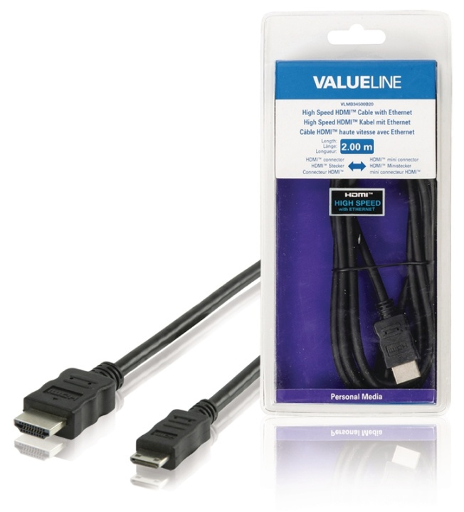 Valueline High Speed HDMI Cable with Ethernet HDMI Connector - HDMI Mini Male 2.00 m Black in the group HOME ELECTRONICS / Cables & Adapters / HDMI / Cables at TP E-commerce Nordic AB (38-63855)