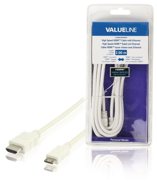 Valueline High Speed HDMI Cable with Ethernet HDMI Connector - HDMI Mini Male 2.00 m White in the group HOME ELECTRONICS / Cables & Adapters / HDMI / Cables at TP E-commerce Nordic AB (38-63856)