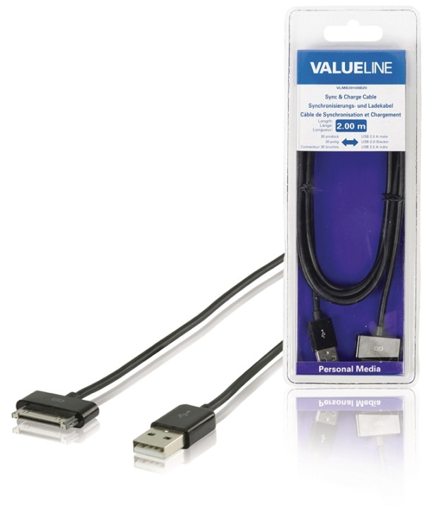 Valueline Sync and Charge Cable Apple Dock 30-pin - USB-A Male 2.00 m Black in the group SMARTPHONE & TABLETS / Chargers & Cables / Cables / Cables 30 pin at TP E-commerce Nordic AB (38-63930)