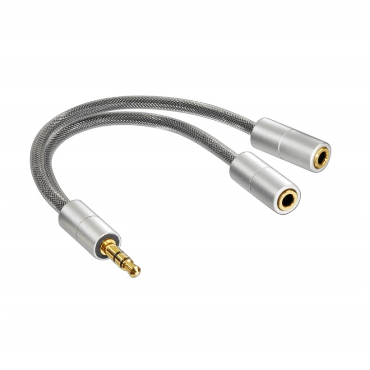 HAMA AluLine Compact Adapter, 3.5 mm jack, plug - 2x socket, ste in the group HOME ELECTRONICS / Audio & Picture / Headphones & Accessories / Accessories at TP E-commerce Nordic AB (38-64633)