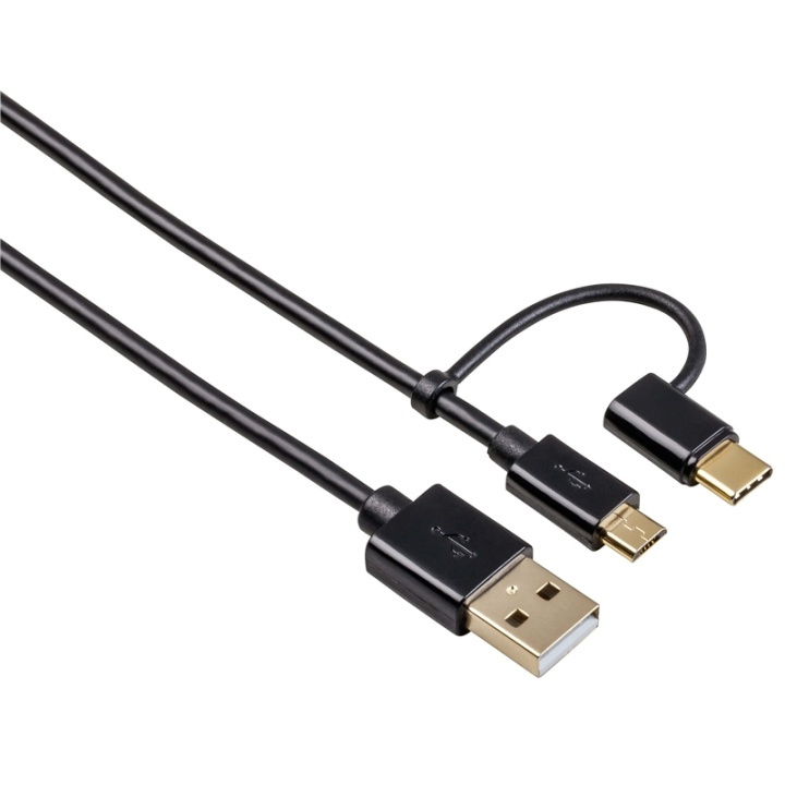 HAMA Cable 2in1 MicroUSB inkl USB-C Black 1M in the group SMARTPHONE & TABLETS / Chargers & Cables / Cables / Cables microUSB at TP E-commerce Nordic AB (38-64770)
