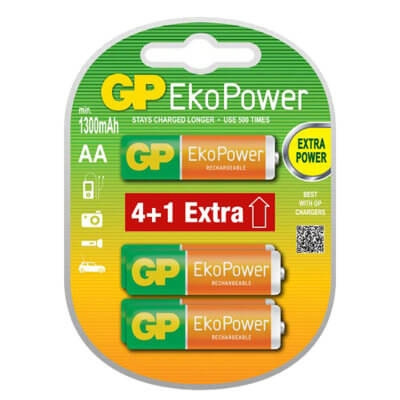 GP Batteri EkoPower AA 1300mAh 4+1 in the group HOME ELECTRONICS / Batteries & Chargers / Rechargable batteries at TP E-commerce Nordic AB (38-65927)