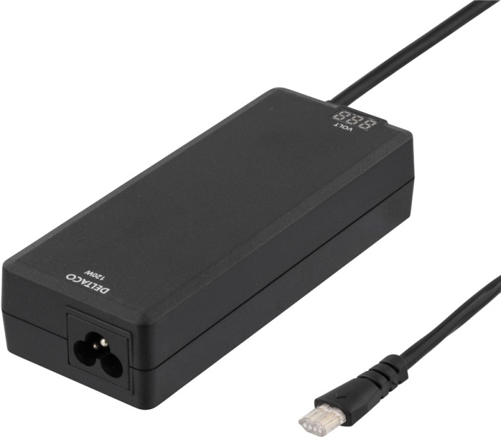 DELTACO laptop charger, 15-20 V, 8 A, 120 W, LED-display, black in the group COMPUTERS & PERIPHERALS / Laptops & accessories / Computer chargers / Chargers for laptops / Universal at TP E-commerce Nordic AB (38-7086)