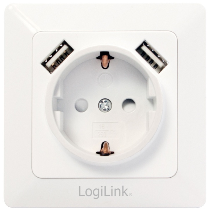 LogiLink Vägguttag 230V med 2xUSB 2,1A in the group HOME, HOUSEHOLD & GARDEN / Electricity & Lighting / electrical installation / Wall sockets at TP E-commerce Nordic AB (38-71333)