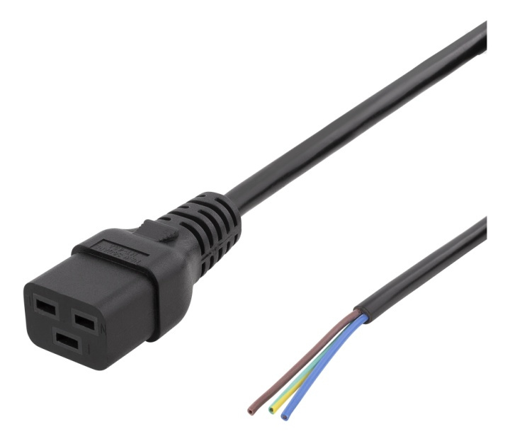 DELTACO C19 to open ended power cord, 2m, IEC C19, 10A, black in the group COMPUTERS & PERIPHERALS / Computer cables / Device kable at TP E-commerce Nordic AB (38-71608)