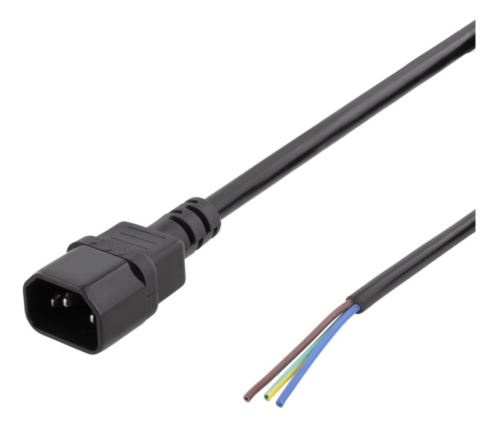 DELTACO C14 to open ended power cord, 2m, IEC C14, 10A, black in the group COMPUTERS & PERIPHERALS / Computer cables / Device kable at TP E-commerce Nordic AB (38-71610)