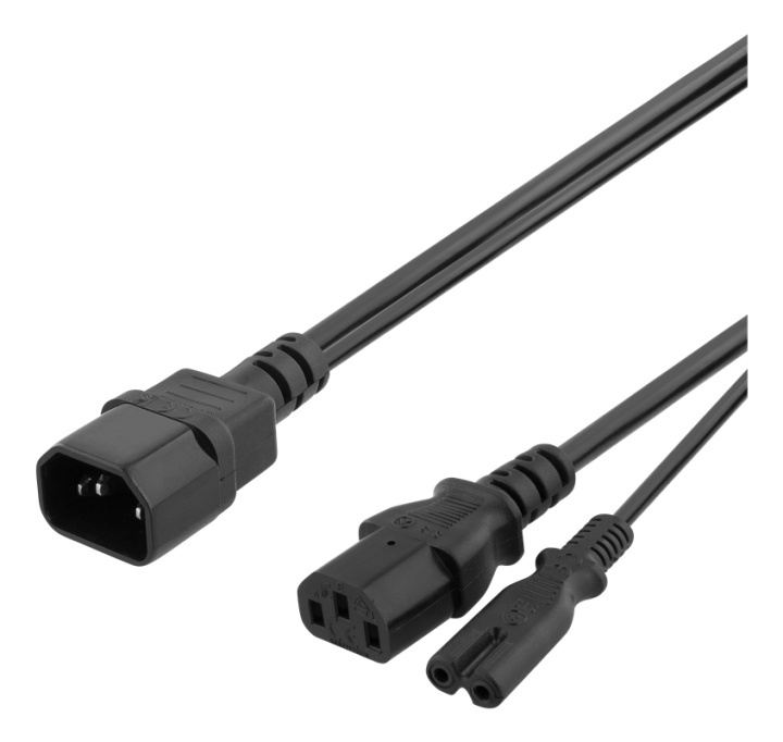 DELTACO Y-Splitter power cord C14 to C13+C7, 0,2m, black in the group COMPUTERS & PERIPHERALS / Computer cables / Device kable at TP E-commerce Nordic AB (38-71612)