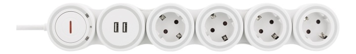 DELTACO Flexible 4-Socket Power strip, 1,4m, 16A 3500W, 2x USB-A, whit in the group HOME, HOUSEHOLD & GARDEN / Electricity & Lighting / Power strips at TP E-commerce Nordic AB (38-71631)
