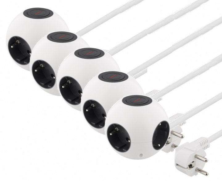 5 pcs DELTACO Power globe with switch, 4xCEE 7/4, 1xCEE 7/7, 1.4m cable, whi in the group HOME, HOUSEHOLD & GARDEN / Electricity & Lighting / Power strips at TP E-commerce Nordic AB (38-71632PKT)