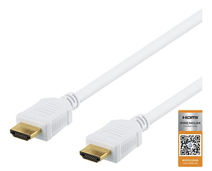 DELTACO High-Speed Premium HDMI cable, 1m, Ethernet, 4K UHD, white in the group HOME ELECTRONICS / Cables & Adapters / HDMI / Cables at TP E-commerce Nordic AB (38-71634)