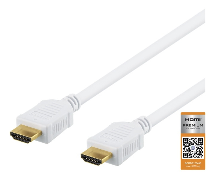 DELTACO High-Speed Premium HDMI cable, 1,5m, Ethernet, 4K UHD, white in the group HOME ELECTRONICS / Cables & Adapters / HDMI / Cables at TP E-commerce Nordic AB (38-71635)