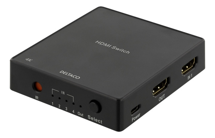DELTACO HDMI Switch with remote, 4 inputs, 4K Support, HDCP 1.4, black in the group COMPUTERS & PERIPHERALS / Computer cables / Switches at TP E-commerce Nordic AB (38-71662)
