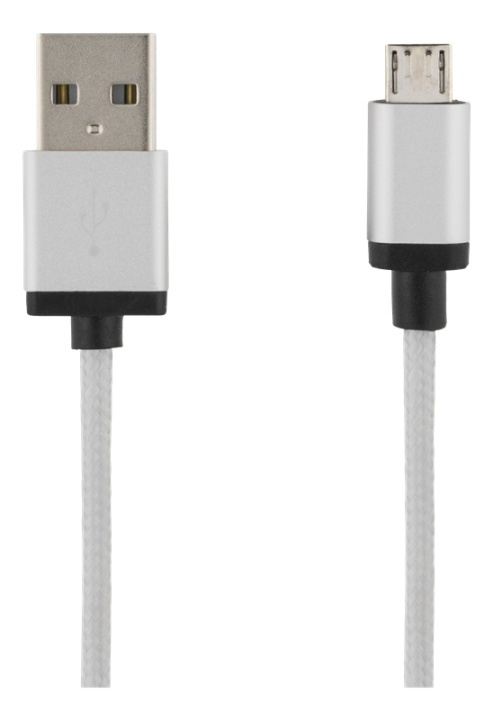 DELTACO USB cable, braided, Type A ha - Type Micro B, 2m, silver in the group SMARTPHONE & TABLETS / Chargers & Cables / Cables / Cables microUSB at TP E-commerce Nordic AB (38-71679)