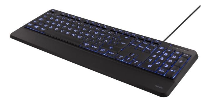 DELTACO Full-size big letter keyboard, blue LED backlight, USB, black in the group COMPUTERS & PERIPHERALS / Mice & Keyboards / Keyboards / Corded at TP E-commerce Nordic AB (38-71714)