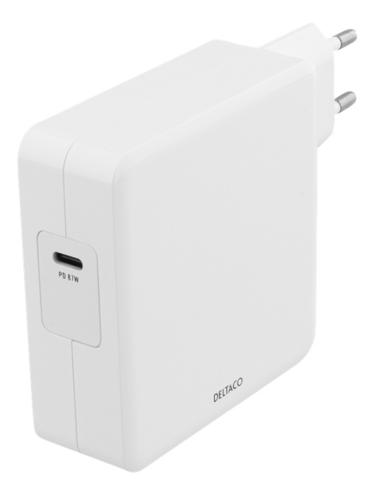 DELTACO 87W USB-C Power supply, Fast charging, USB-C PD, white in the group SMARTPHONE & TABLETS / Chargers & Cables / Adapters at TP E-commerce Nordic AB (38-71723)