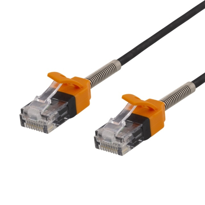 DELTACO GAMING Cat6A cable with spring strain relief,10m, black/orange in the group COMPUTERS & PERIPHERALS / GAMING / Gaming accessories at TP E-commerce Nordic AB (38-71743)
