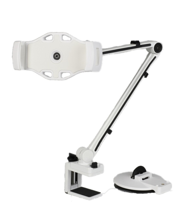 DELTACO 2-in-1 smartphone/tablet stand, suction cup, clamp, white in the group SMARTPHONE & TABLETS / Other accessories / Docks, Tripods & Holders at TP E-commerce Nordic AB (38-71763)