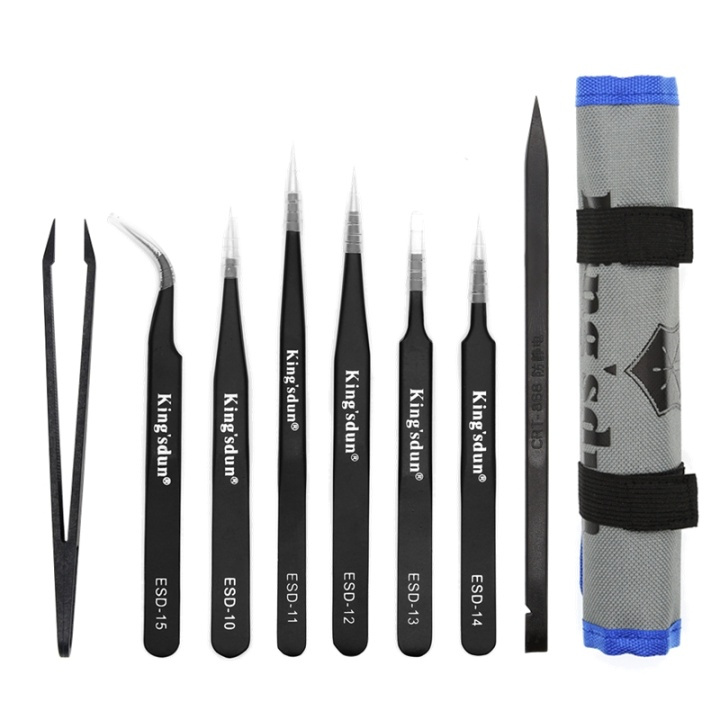 Kingsdun tip set, 8 parts, ESD, tweezers, black in the group COMPUTERS & PERIPHERALS / Computer accessories / Other at TP E-commerce Nordic AB (38-71832)