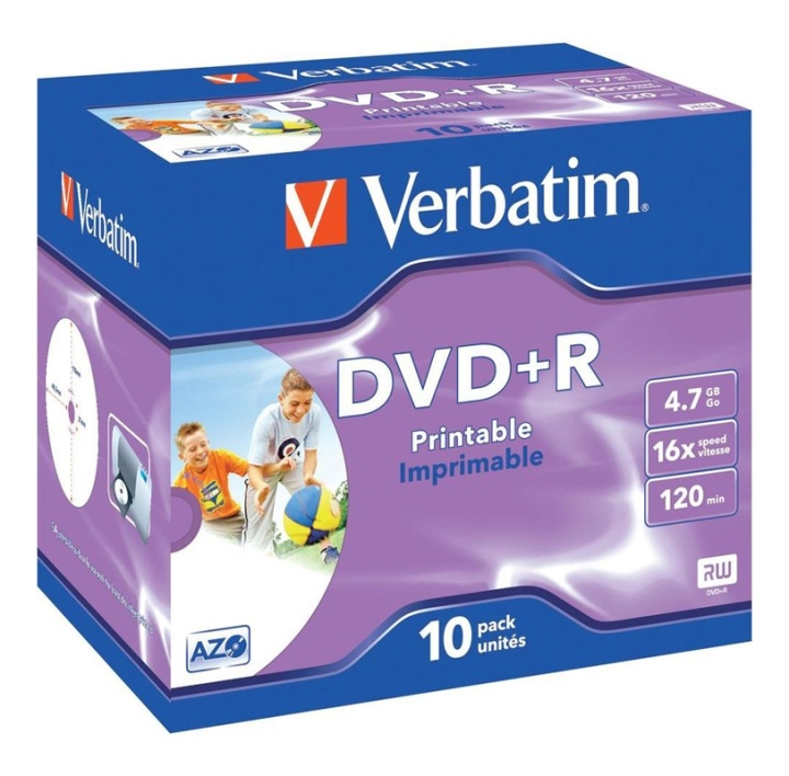 Verbatim DVD+R, 16x, 4,7 GB/120 min,10-pack jewel case, AZO, printable in the group HOME ELECTRONICS / Storage media / CD/DVD/BD-Discs / DVD+R at TP E-commerce Nordic AB (38-72000)