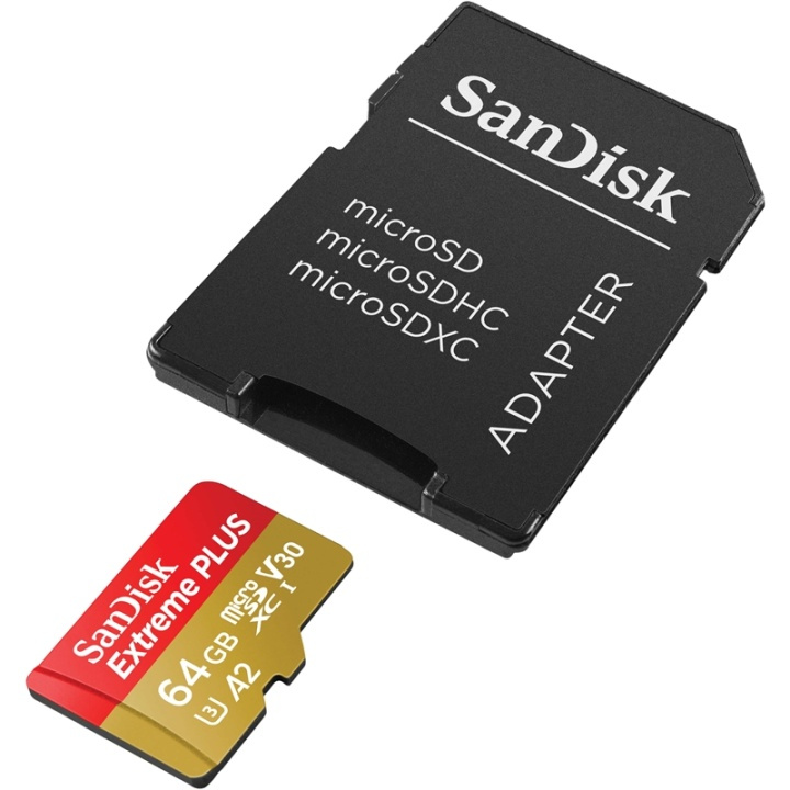 SanDisk MicroSDXC Extreme 64GB 160MB/s A2 C10 V30 UHS-I U3 in the group HOME ELECTRONICS / Storage media / Memory cards / MicroSD/HC/XC at TP E-commerce Nordic AB (38-72180)
