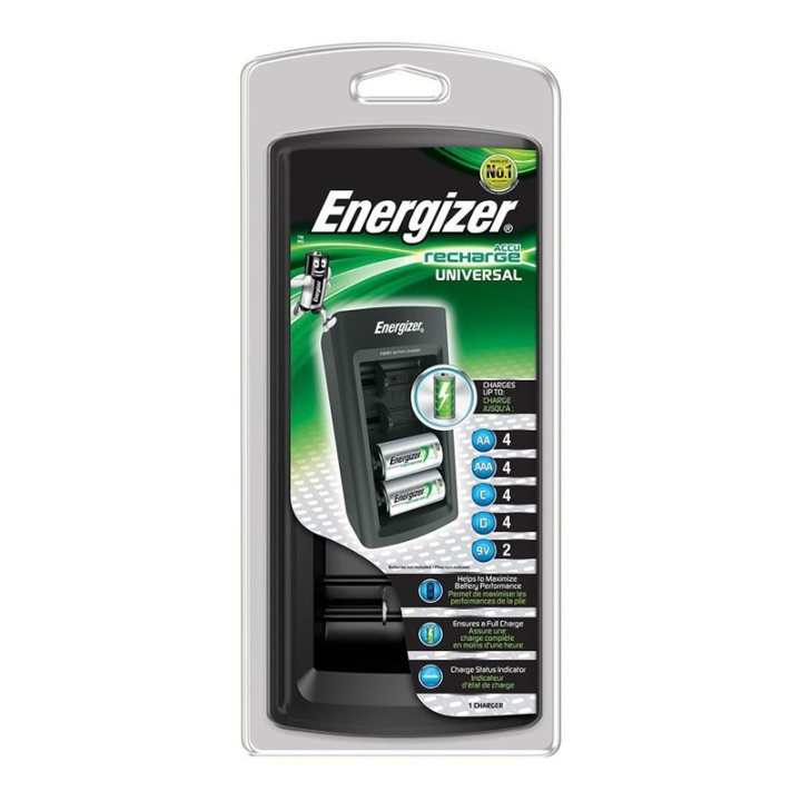 Energizer NiMH Battery Charger AA / AAA | 1.2 / 9 V DC | Trickle charging | French / Type C (CEE 7/16) | Battery type: AA / AAA / C / D / E-Block | Black in the group HOME ELECTRONICS / Batteries & Chargers / Battery charger at TP E-commerce Nordic AB (38-72231)