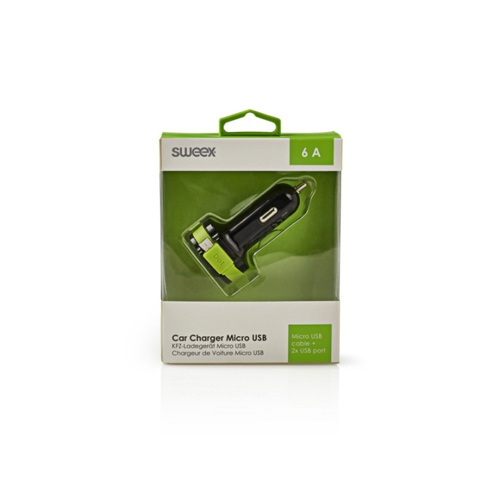 Sweex Car Charger 3-Outputs 6 A 2x USB / Micro USB Black/Green in the group SMARTPHONE & TABLETS / Chargers & Cables / Car chargers / Car chargers micro-USB at TP E-commerce Nordic AB (38-72242)