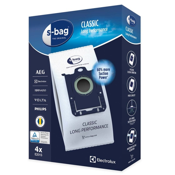 Electrolux E201S s-bag Vacuum Cleaner Bag Classic Long Performance 4 pcs in the group HOME, HOUSEHOLD & GARDEN / Cleaning products / Vacuum cleaners & Accessories / Accessories / Vacuum bags at TP E-commerce Nordic AB (38-72264)