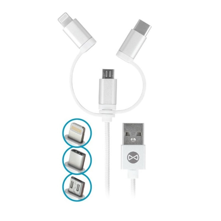 Forever USB 3-in-1 cable, nylon, microUSB, USB for iPhone & USB type-C in the group SMARTPHONE & TABLETS / Chargers & Cables / Cables / Cables Lightning at TP E-commerce Nordic AB (38-72597)
