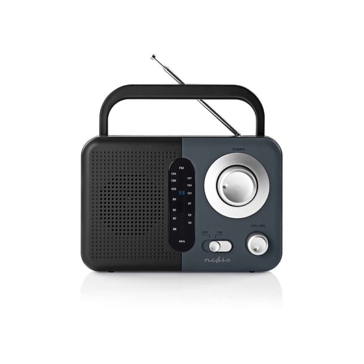 Nedis FM Radio | Portable Design | FM | Battery Powered / Mains Powered | Analogue | 2.4 W | Black White Screen | Headphone output | Carrying handle | Black / Grey in the group HOME ELECTRONICS / Audio & Picture / Home cinema, Hifi & Portable / Radio & Alarm clocks / Radio at TP E-commerce Nordic AB (38-72779)