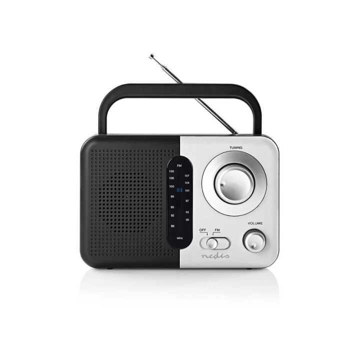 Nedis FM Radio | Portable Design | FM | Battery Powered / Mains Powered | Analogue | 2.4 W | Black White Screen | Bluetooth® | Headphone output | Carrying handle | Black / White in the group HOME ELECTRONICS / Audio & Picture / Home cinema, Hifi & Portable / Radio & Alarm clocks / Radio at TP E-commerce Nordic AB (38-72781)