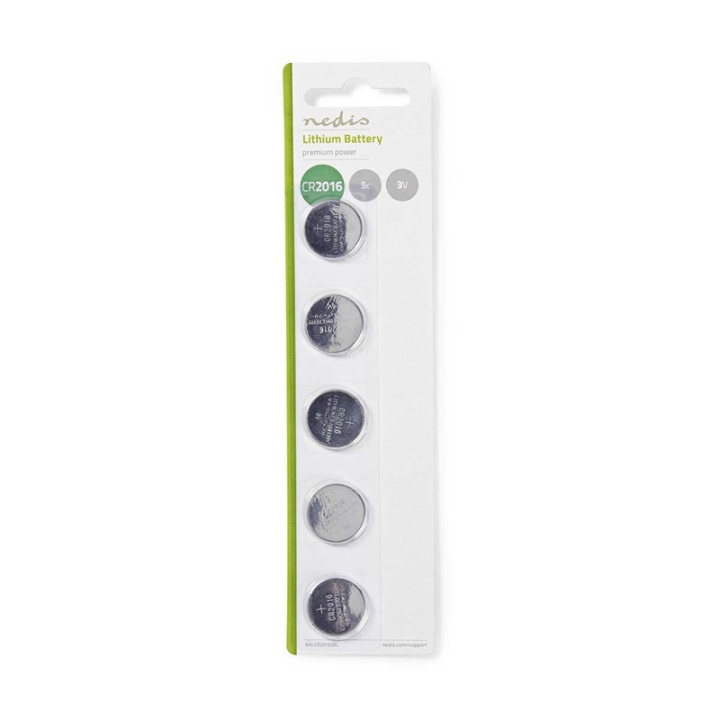 Nedis Lithium Button Cell Battery CR2016 | 3 V DC | 5-Blister | Silver in the group HOME ELECTRONICS / Batteries & Chargers / Batteries / Button cell at TP E-commerce Nordic AB (38-72978)