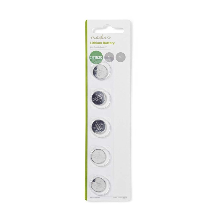 Nedis Lithium Button Cell Battery CR1620 | 3 V DC | 5-Pack in the group HOME ELECTRONICS / Batteries & Chargers / Batteries / Button cell at TP E-commerce Nordic AB (38-72984)