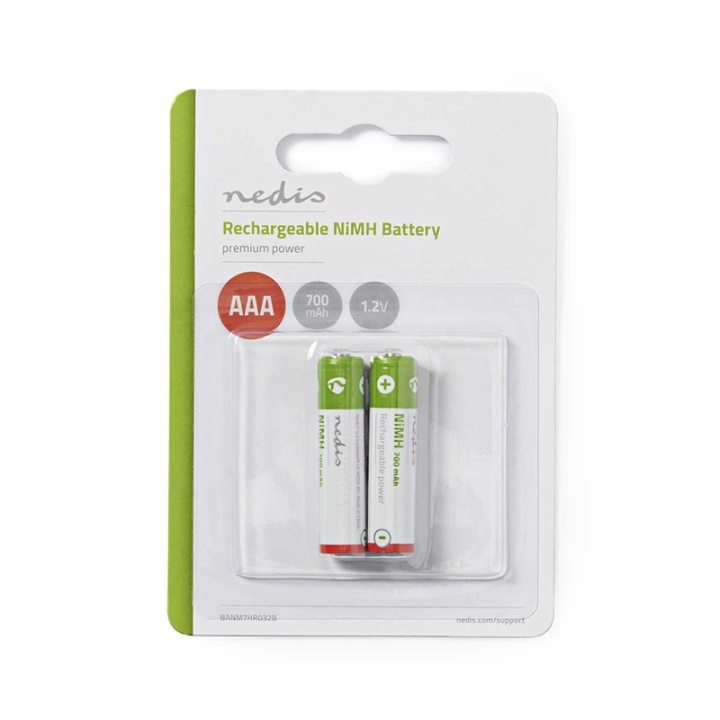 Nedis Rechargeable NiMH Battery AAA | 1.2 V DC | 700 mAh | Precharged | 2-Blister in the group HOME ELECTRONICS / Batteries & Chargers / Rechargable batteries / AAA at TP E-commerce Nordic AB (38-72992)