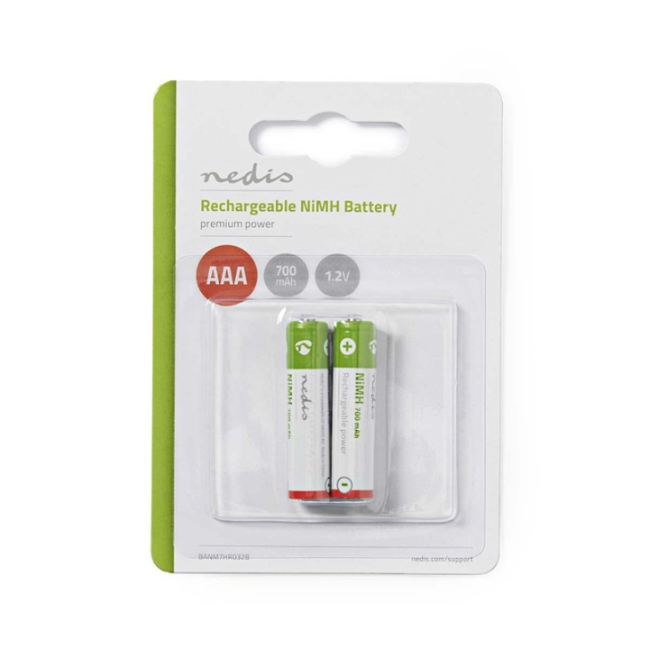 Nedis Rechargeable NiMH Battery AAA | 1.2 V DC | 700 mAh | Precharged | 2-Pack in the group HOME ELECTRONICS / Batteries & Chargers / Rechargable batteries / AAA at TP E-commerce Nordic AB (38-72992)