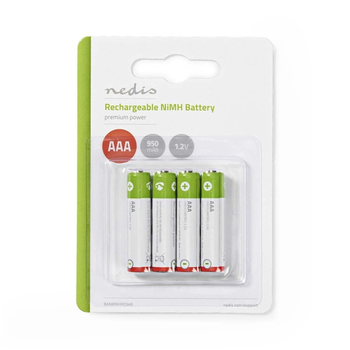 Nedis Rechargeable NiMH Battery AAA | 1.2 V DC | 950 mAh | Precharged | 4-Blister in the group HOME ELECTRONICS / Batteries & Chargers / Rechargable batteries / AAA at TP E-commerce Nordic AB (38-72994)
