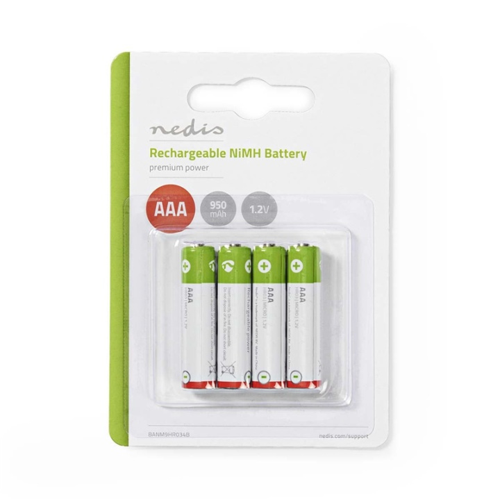 Nedis Rechargeable NiMH Battery AAA | 1.2 V DC | 950 mAh | Precharged | 4-Pack in the group HOME ELECTRONICS / Batteries & Chargers / Rechargable batteries / AAA at TP E-commerce Nordic AB (38-72994)
