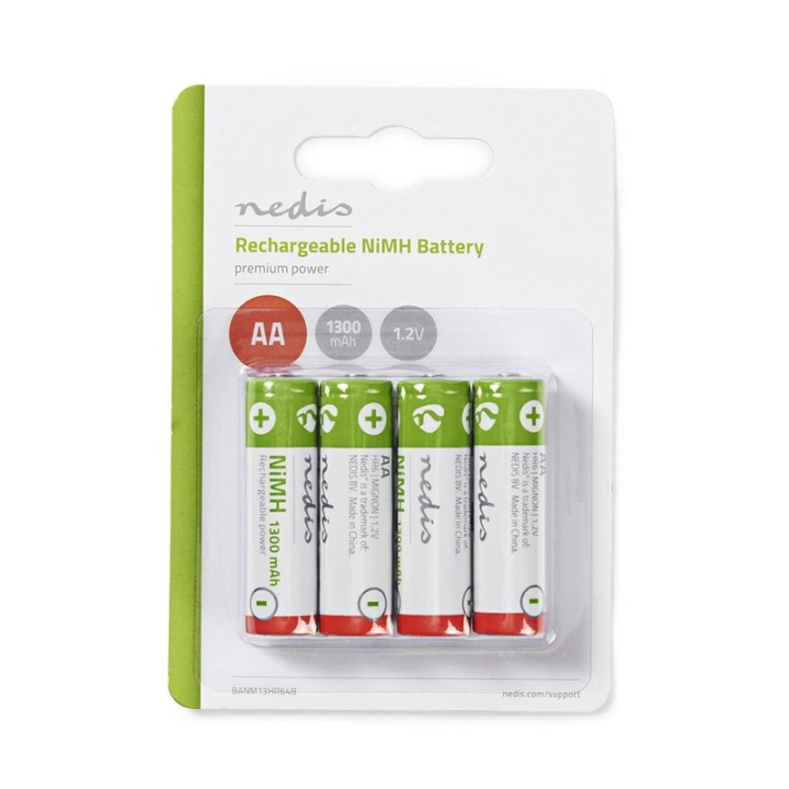 Nedis Rechargeable NiMH Battery AA | 1.2 V DC | 1300 mAh | 4-Blister in the group HOME ELECTRONICS / Batteries & Chargers / Rechargable batteries / AA at TP E-commerce Nordic AB (38-72995)