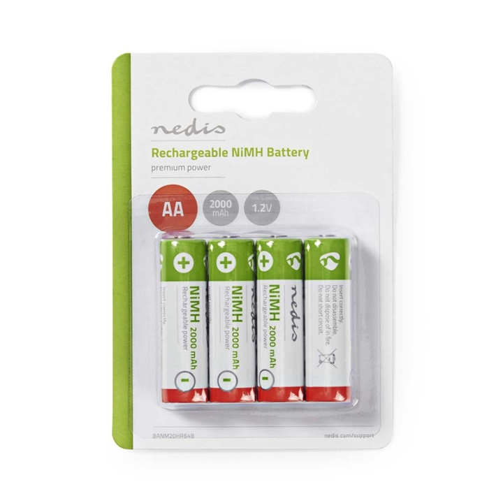 Nedis Rechargeable NiMH Battery AA | 1.2 V DC | 2000 mAh | 4-Pack in the group HOME ELECTRONICS / Batteries & Chargers / Rechargable batteries / AA at TP E-commerce Nordic AB (38-72996)