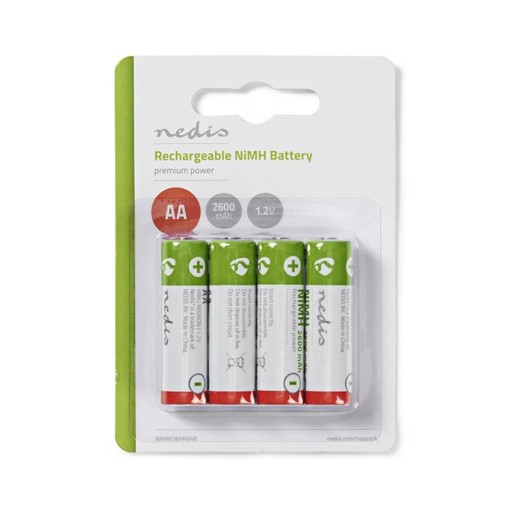 Nedis Rechargeable NiMH Battery AA | 1.2 V DC | 2600 mAh | 4-Pack in the group HOME ELECTRONICS / Batteries & Chargers / Rechargable batteries / AA at TP E-commerce Nordic AB (38-72997)
